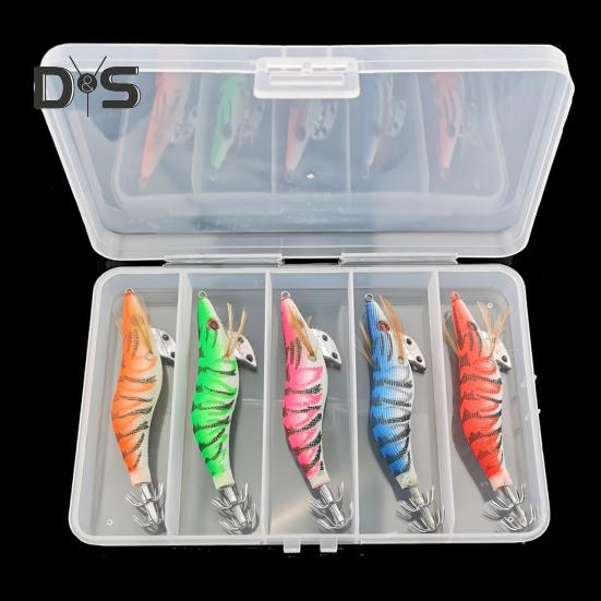 5Pcs 10CM/12G Luminous Shrimp Bait with Squid Jig Hook Realistic Bionic Artificial Lure Saltwater Freshwater Bass Walleye Trout Fishing Accessories