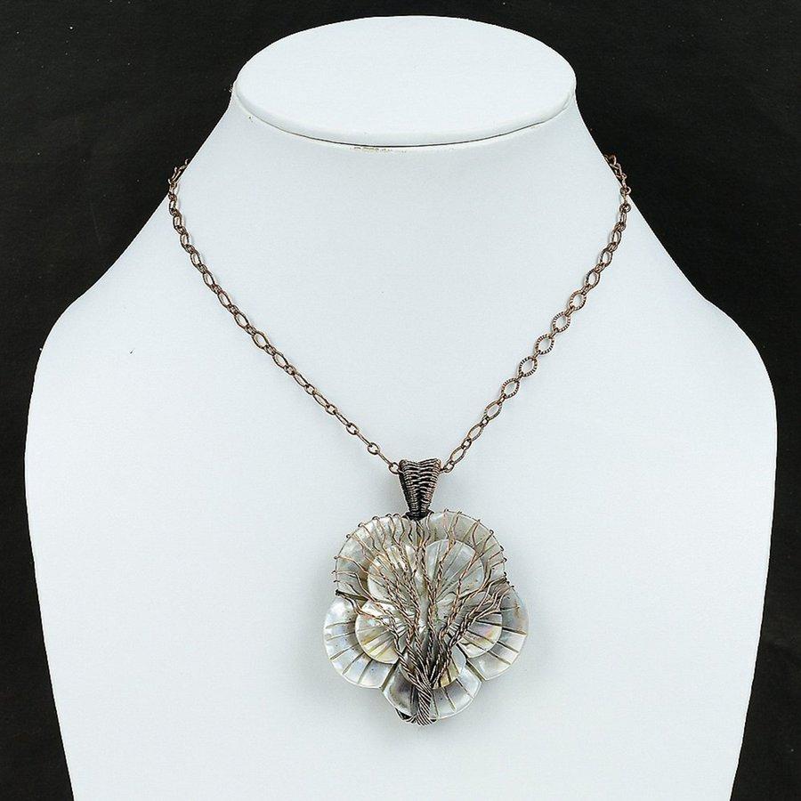Mother Of Pearl Handmade Copper Wire Wrap Jewelry Pendant 2.64" s4C60