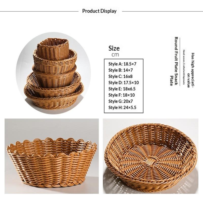 Handwoven Hardness Rattan Wicker Woven Serving Baskets Household Bread Fruit Vegetables Basket Rattan Basket Restaurant Display