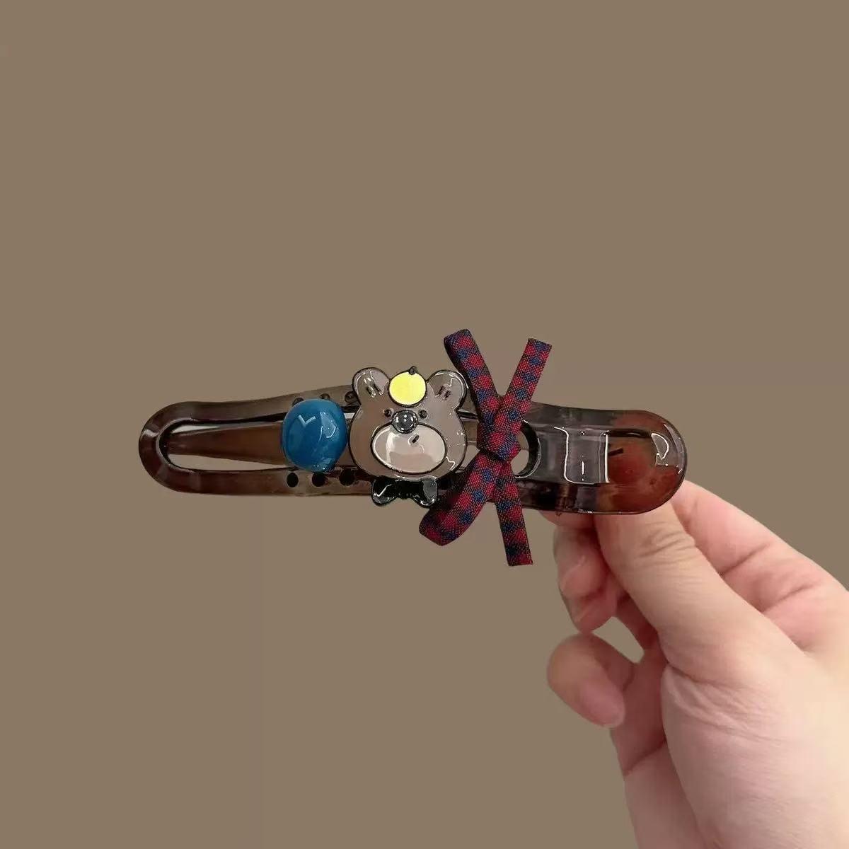 

Korean Style Plaid Teddy Bear Bow Claw Clip - Hair Accessory for Updo