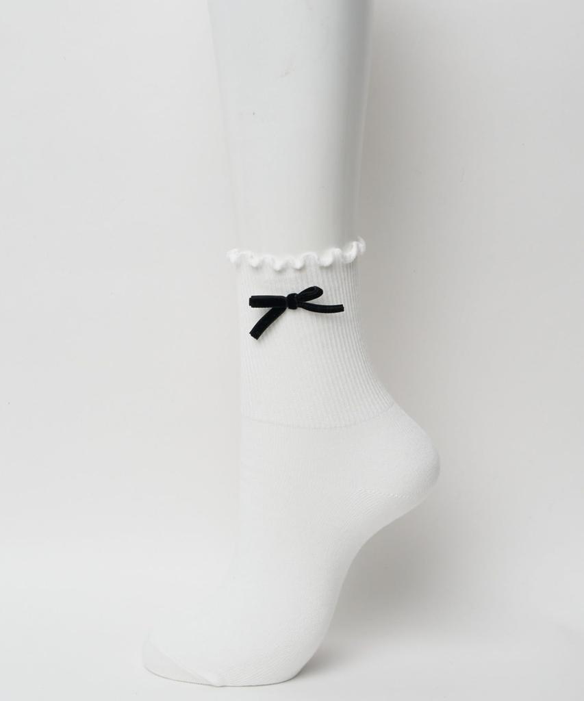 WEGO Ribbon Crew Sizes White Socks, Girly, School, Student, Gift, Women's, 23-25cm,