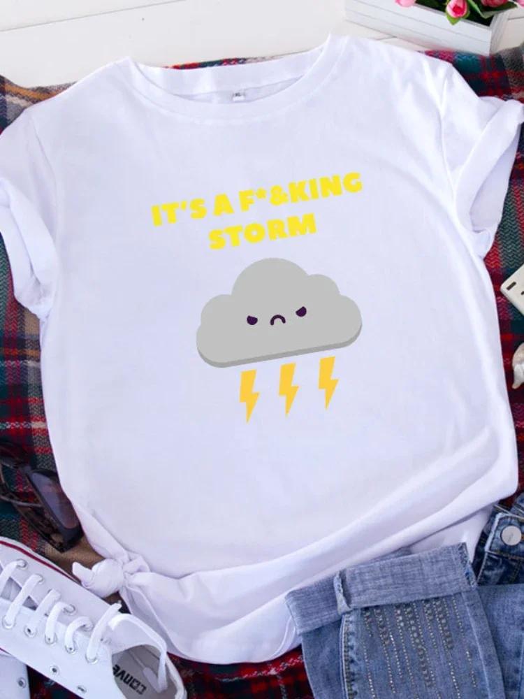 IT'S A STORM Dark Clouds Print Women T Shirt Short Sleeve O Neck Loose Women Tshirt Ladies Tee Shirt Tops Camisetas Mujer