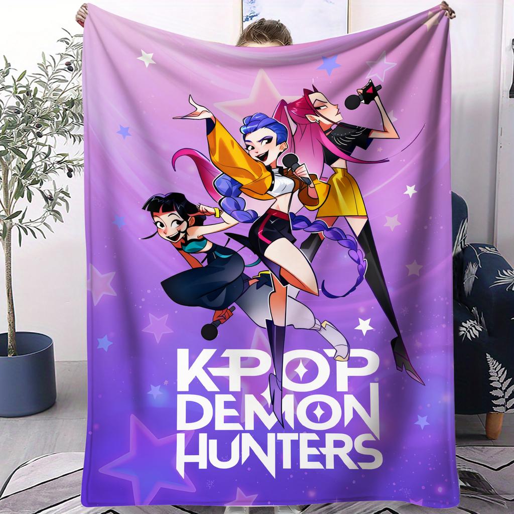 K-Pop Demon Hunters Blanket Hot Rumi Mira Zoey Printed Multifunctional Flannel Throw Blanket Cute Cartoon Gift for KPop Fans