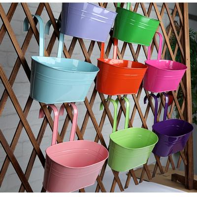 Wall Hanging Flower Pots with Detachable Double Hook Metal Bucket Planter for Railing Fence Balcony Garden Decorations