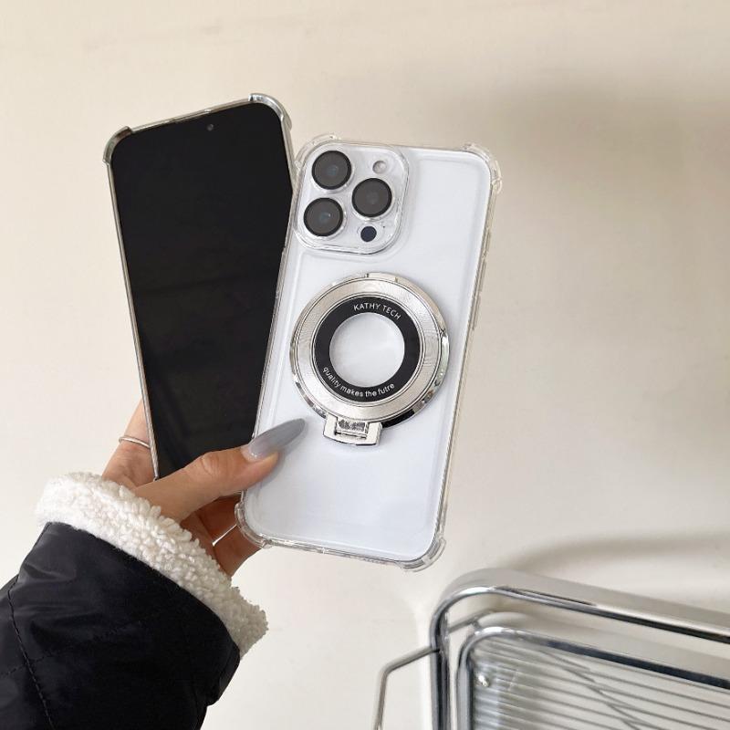 Luxury Plating Shockproof Magnetic Bracket Clear Case for Magsafe for iPhone 16 15 14 13 12 11 Pro Max With Holder Stand Cover