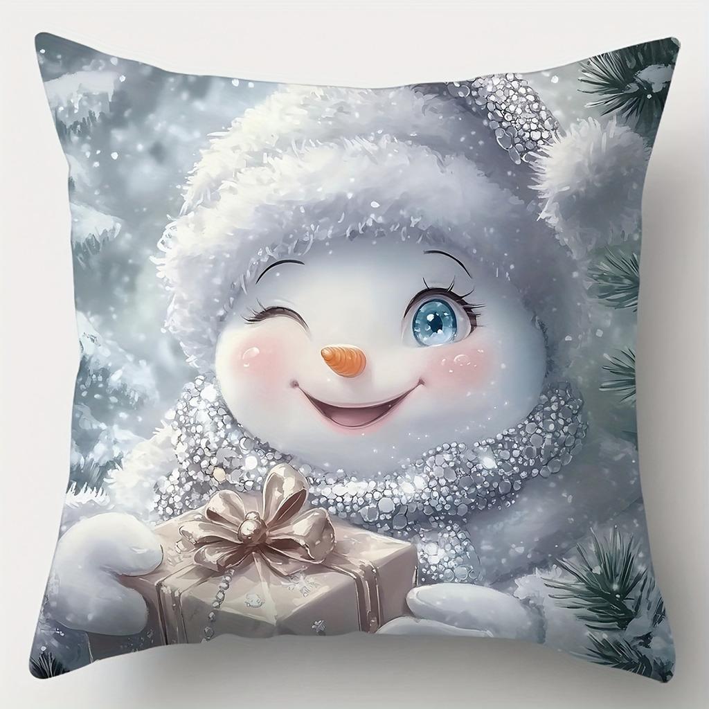 Christmas Pillowcases: Santa, Snowy Trees, Sleigh with Gifts & Snowman! Sofa Room Decoration New Year Holiday Home Decoration