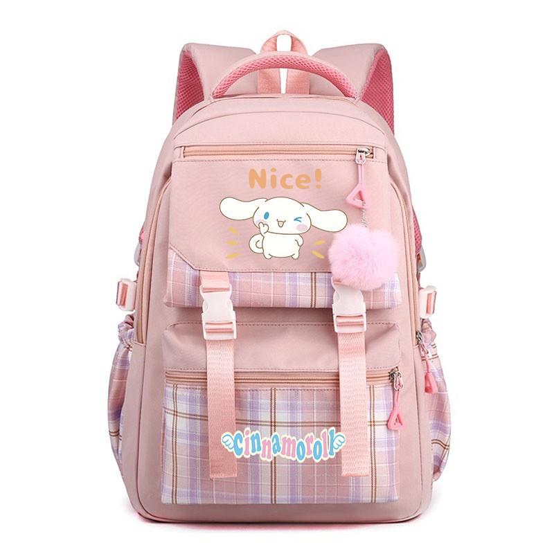 Cinnamoroll Kids School Backpack Boys Girls Large Capacity 20-35L Nylon Dual Strap Bag With Arc Shoulder Straps