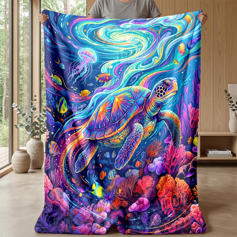 Underwater Fantasy Turtle Theme blanket Lightweight Warm Flannel Blanket Decorative Throw Blanket for Home Decoration
