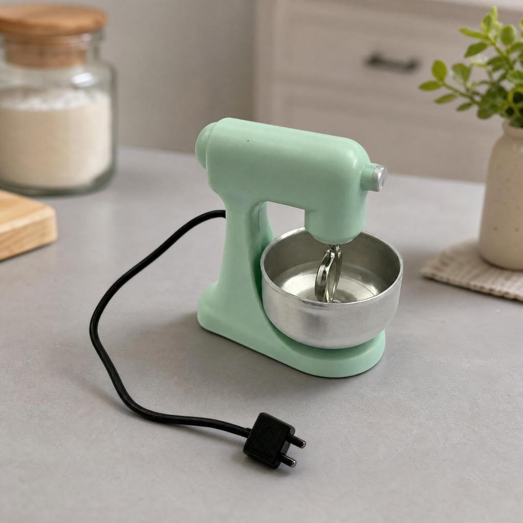 Dollhouse Stand Mixer with Metal Bowl Compact Scale Model Ornament Delicate