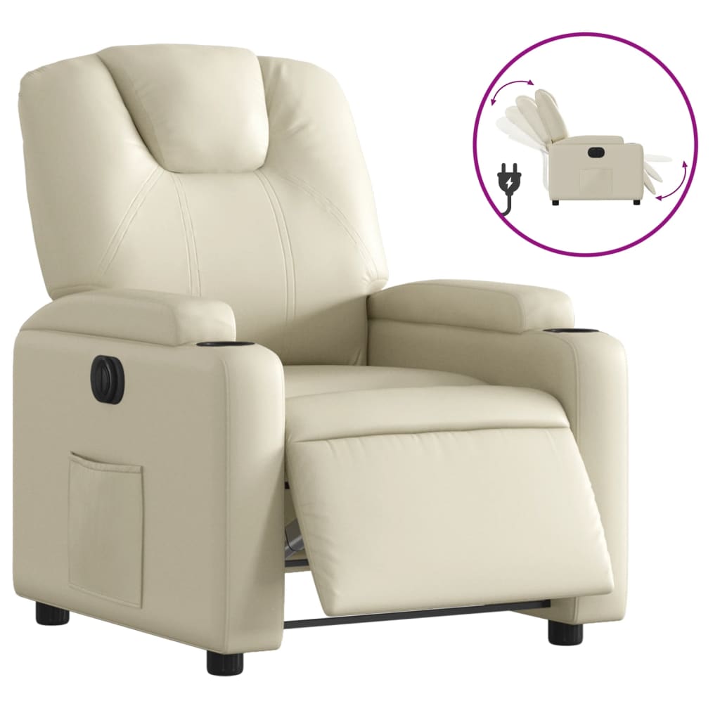 Electric Recliner Chair Cream Synthetic Leather