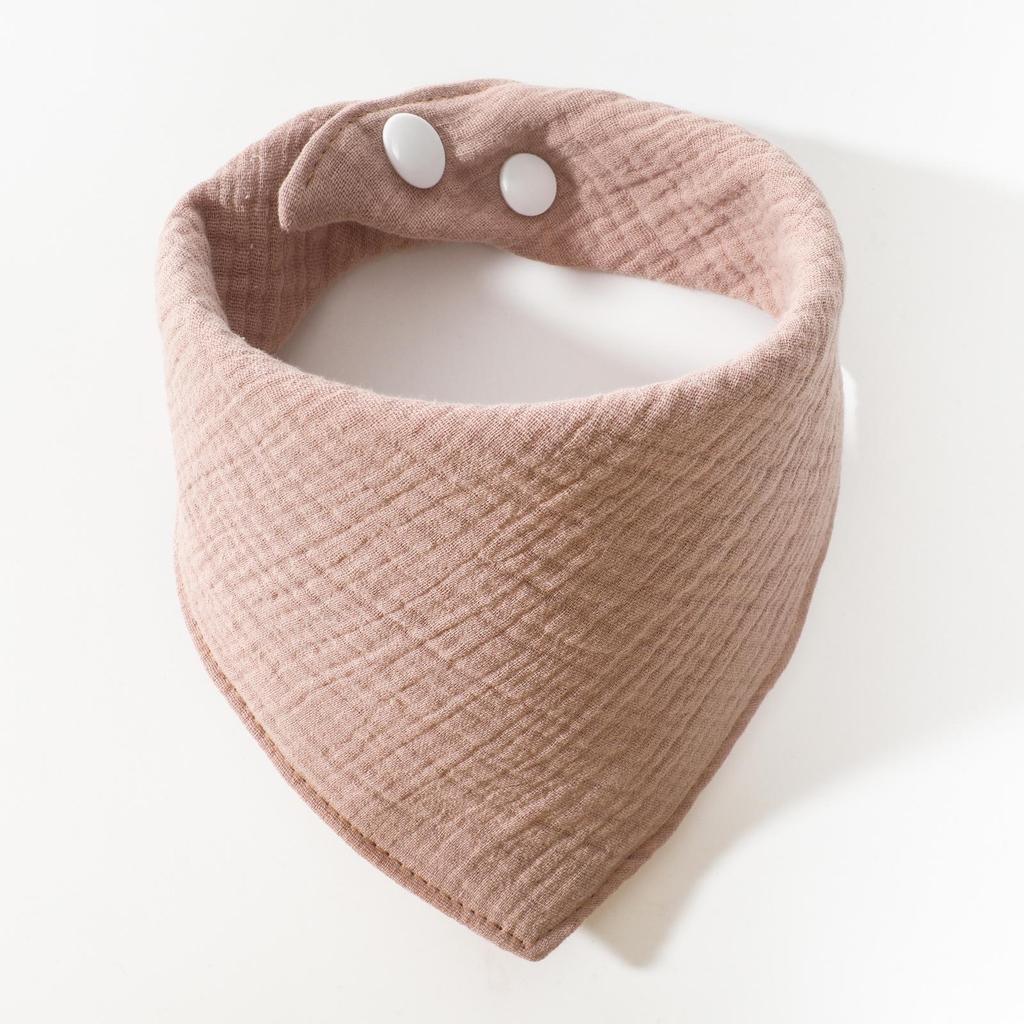 Solid Color Four-Layer Gauze Baby Bib Triangle Scarf with Snap Closure