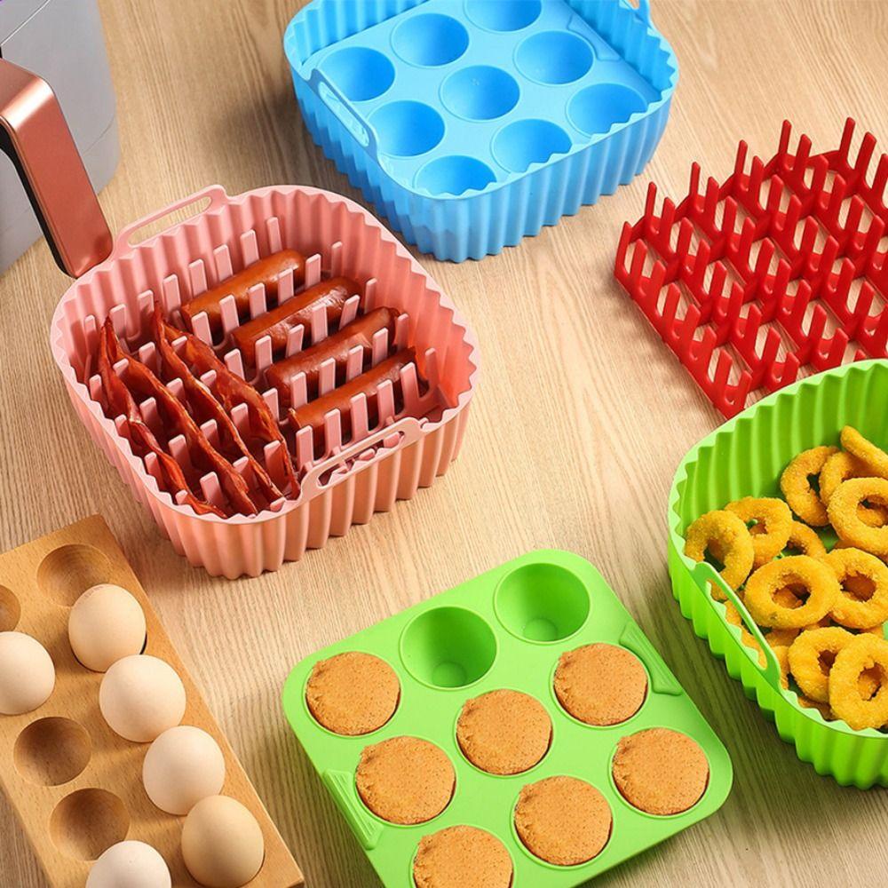 3 Piece/Set Non-Stick Air Fryer Silicone Baking Tray Square Household Cupcake Mold Heat-resistant Hot Dog Grill Cooking