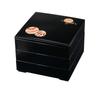 Wakaizumi Wakana Jubako Temari 3 Lacquerware, 7-inch Box, Black, (Black Inner), Tiers, H-161-37A