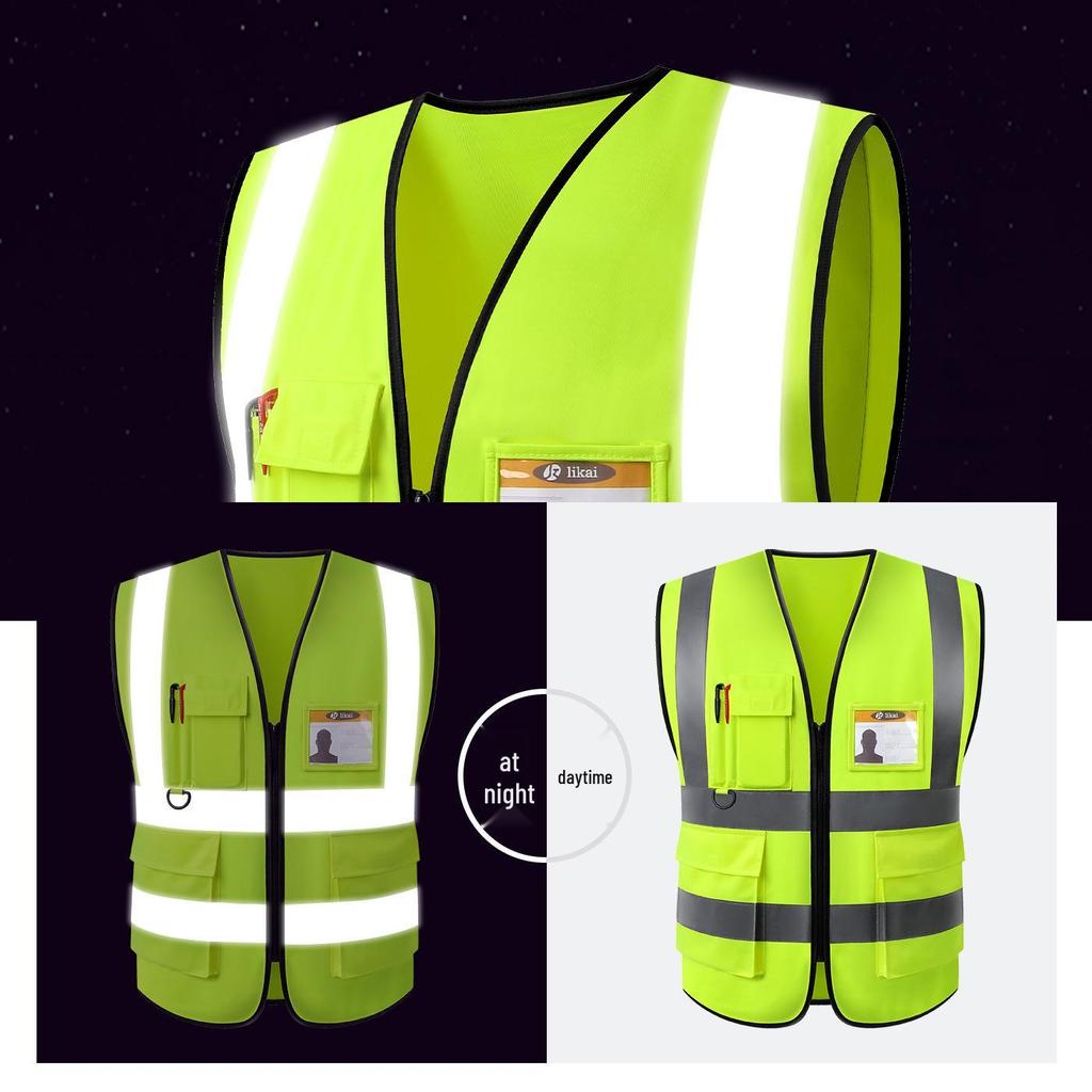 LIKA Reflective Multi-Pocket Safety Vest for Traffic, Construction, Sanitation, and Gardening