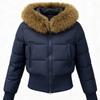 Womens Short Puffer Coat With Detachable Faux Fur Collar Winter Warm Thick Cotton-Padded Jacket Small Stature