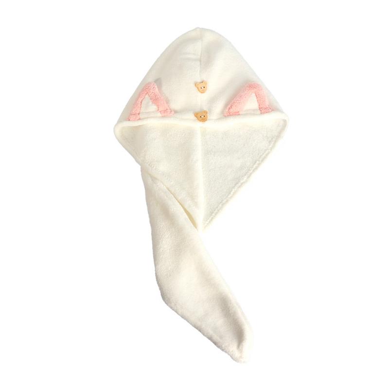 Quick Dry Hair Towels Women And Child Cute Cat  Ear Super Absorption Thicker Microfiber Turban Towels With Bear Buttons