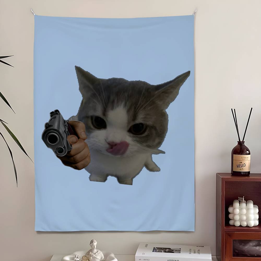 Funny Cute Cat Tapestry Bedroom Living Bar Garden Outdoor Microfiber Festival Decoration Background Art Banner