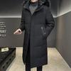 Jaqueta de penas masculina média e longa acima do joelho inverno nova grande gola de pele jaqueta com capuz
