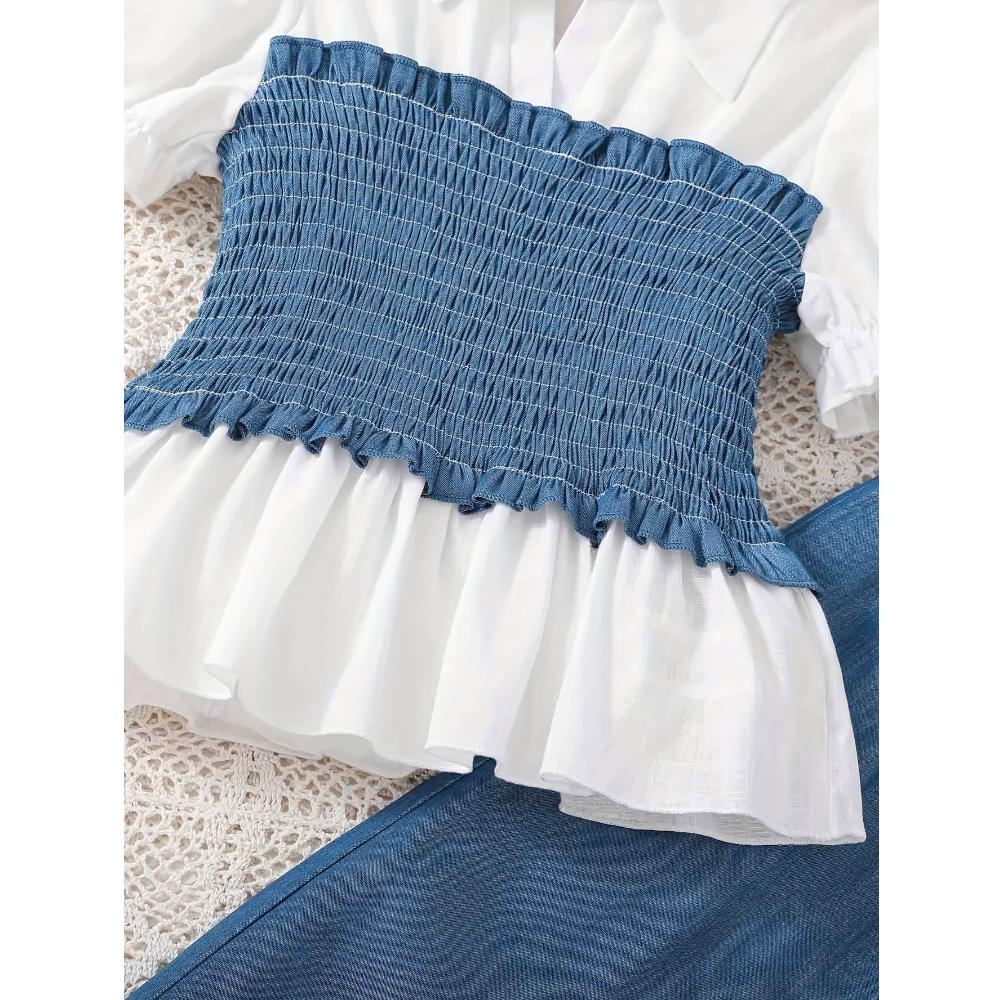 Nowe Letnie Ubrania Dziecięce Modny Zestaw 2-częściowy dla Nastolatek Dziewcząt Bluzka z Krótkim Rękawem + Spodnie z Szerokimi Nogawkami