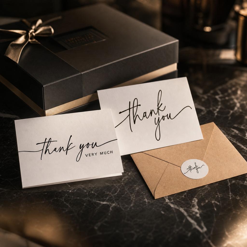 Thank You Card Set with Envelopes and Stickers Blank Folded Cards for Handwritten Messages Business Appreciation Gift Includes 2 Designs 5 Cards Each