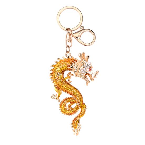 Keychain Sparkling Rhinestones Inlaid Dragon Design Keychain Pendant Enamel Oil Drip Process Polished Edges Spring Buckle Key Holder Backpacks