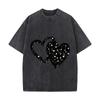 Celestial Double Heart Star Moon Outline Graphic Distressed Faded Baggy Streetwear Tops For Park Hangouts