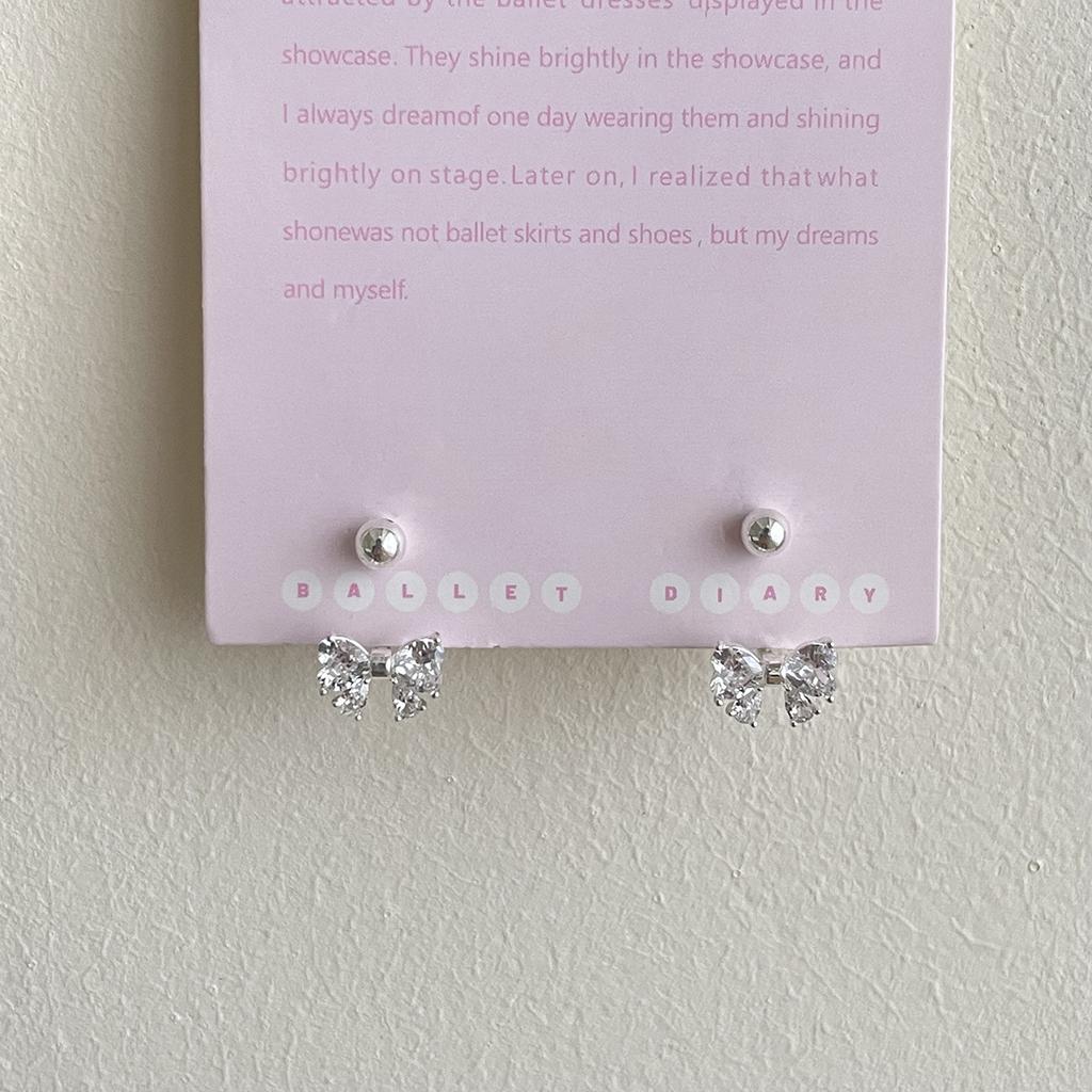 925 Silver Needle Back-Hanging Zircon Bow Drop Earrings Women Exquisite Simple Heart-Shaped Trendy High-End Anniversary Earrings