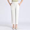 Women Summer Elastic High Waist Plus Size Casual Pants Middle-aged Elderly Straight Ninth Pants