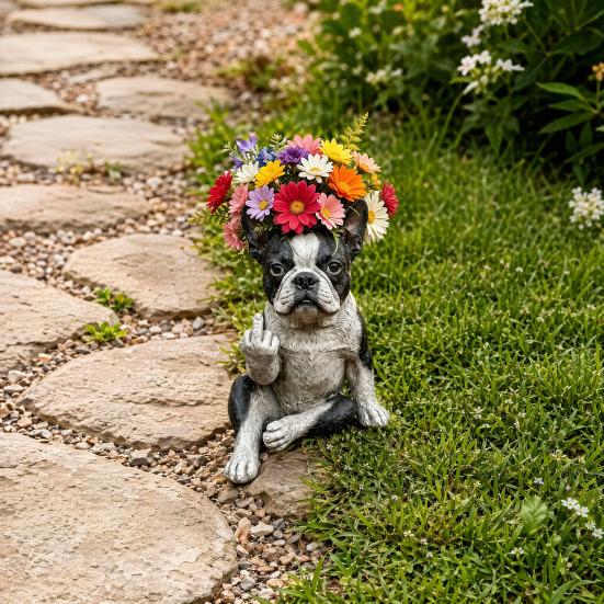 Funny Bulldog Planter Pot, Cute Middle Finger Dog Planter, Small Resin Animal Flower Pot with Drainage Hole for Home Garden Office Desk Decor