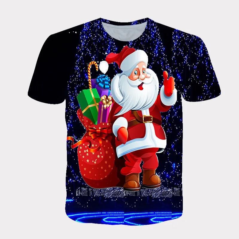 Neutral Santa Claus 3D printed T-shirt men's casual short sleeved top T-shirt fun street wear fashionable fun Christmas T-shirt