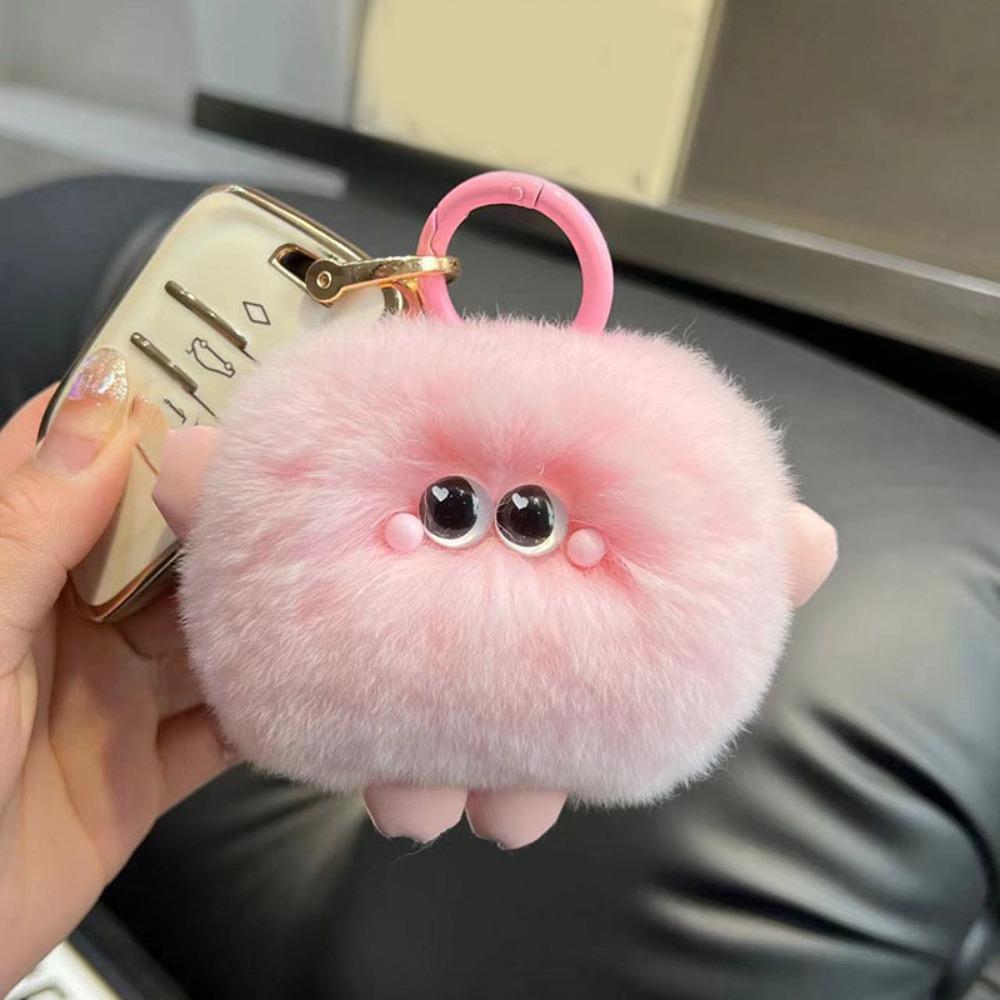 

Stuffed Imitation Rabbit Fur Keychain Bag Hanging Plush Doll Keychain Car Keyring Women Girls розовый