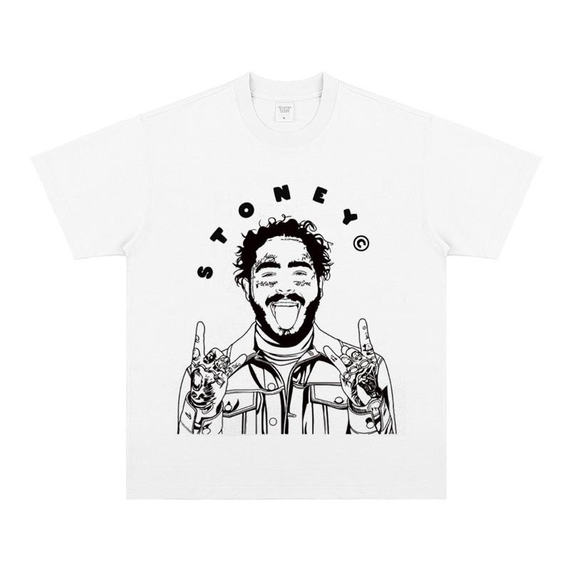 

2025 Футболка с коротким рукавом Post Malone Европейский и американский уличный рок Рэпер Портрет Высокое качество Роскошный бренд Продажа XXXXXL