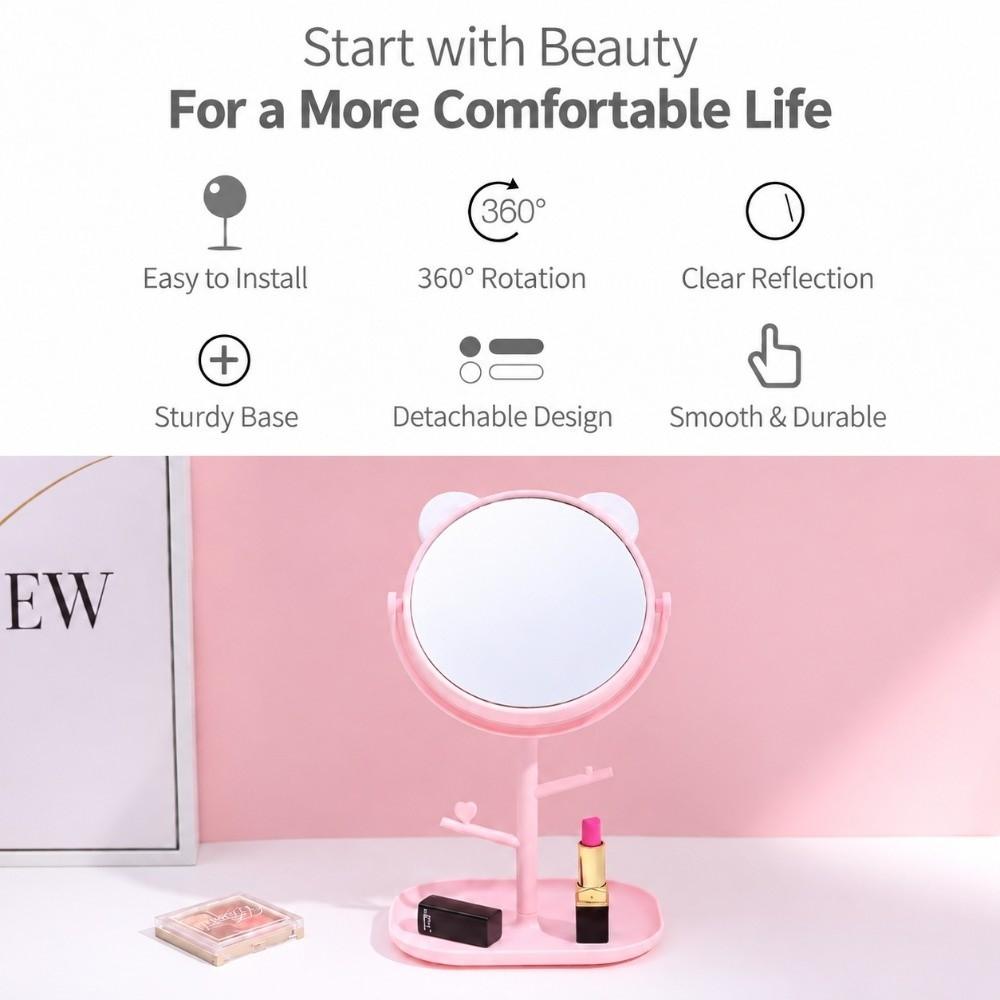 StorageTray Makeup Mirror Cat Ear Desktop Mirror Cute Vanity Mirror