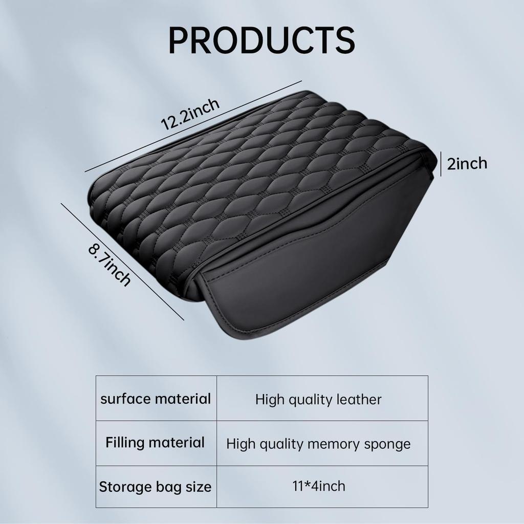 Center Console Cover For Cars, Trucks & SUVs - Ergonomic Pain Relief With Memory Foam Leather | Non-Slip Waterproof Design & 2 Organizer Pockets