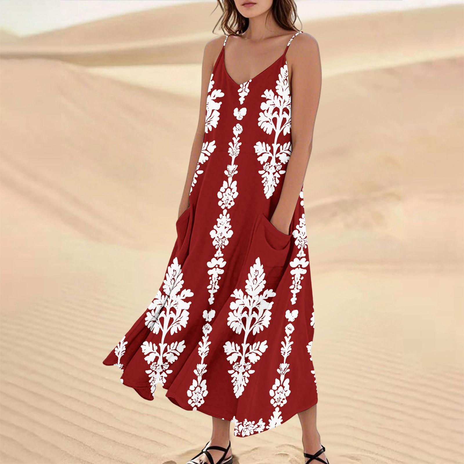 

Женское летнее платье, повседневные свободные длинные пляжные платья для отдыха M винный