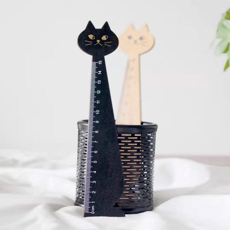 Wooden Cat Ruler: Korean Creative Animal Student Stationery & Planner Tool