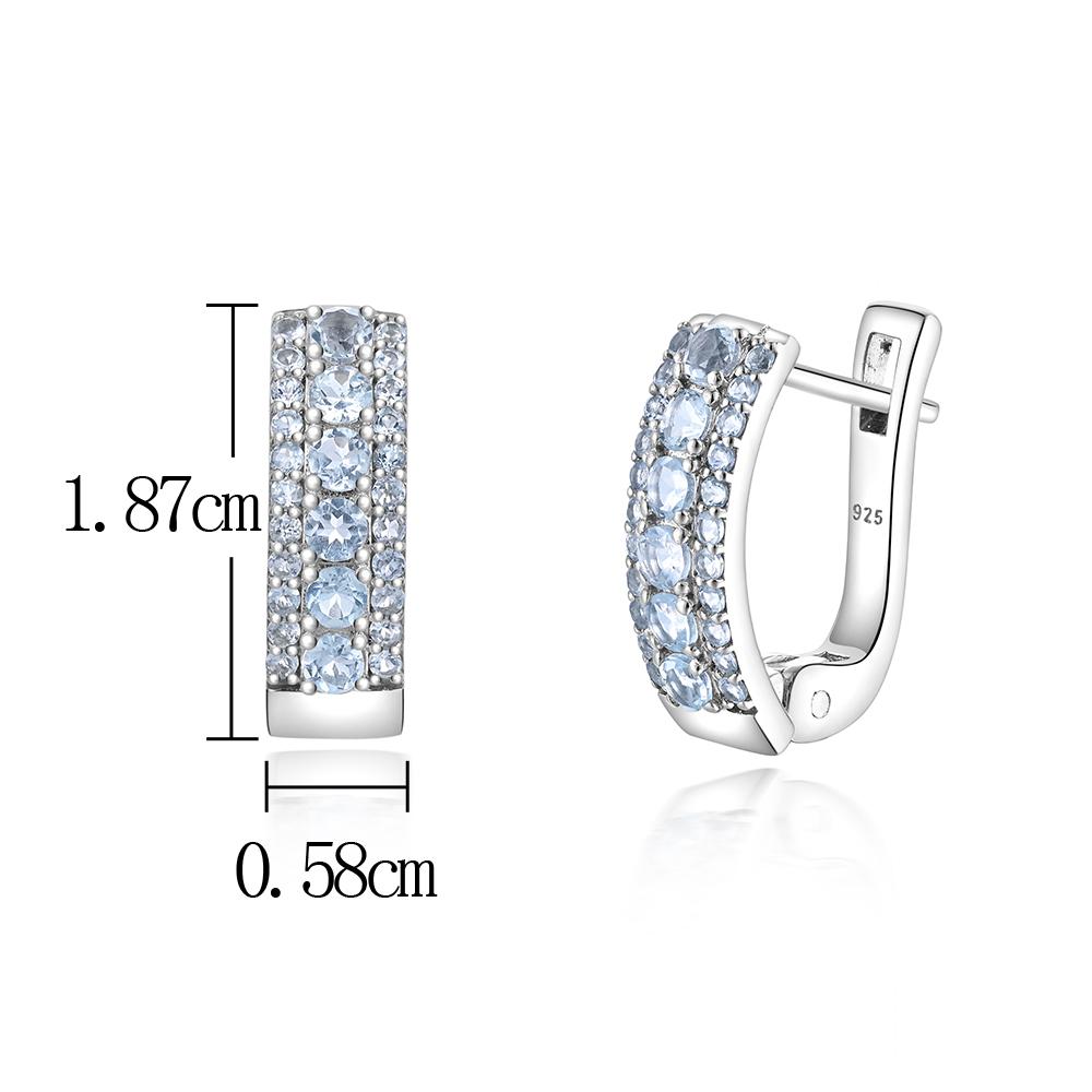 Adorable Silver Earrings & Ring Set for Lady & Girls Natural Sky Blue Topaz November Birthstone Fine Jewelry Birthday Party Gift