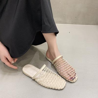 Häkelnetz Mules Hausschuhe Damen Netz Flache Sandalen Damen Sommer Elegant Ausgeschnitten Fischernetz Schuhe