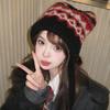 Chapéu Feminino Outono Inverno Gorro Quente Japonês Malha Chapéu Boné de Pelo À Prova de Vento Grosso Proteção de Orelhas Gravata Pulôver Gorro Bonnet