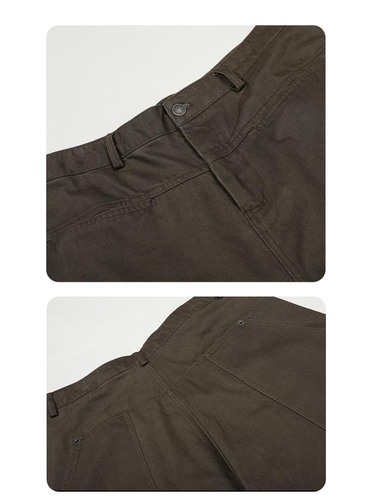 Yongfang Unisex Retro Kaffee Arbeitshose: Locker, Trendig, Große Taschen, Gerades Bein