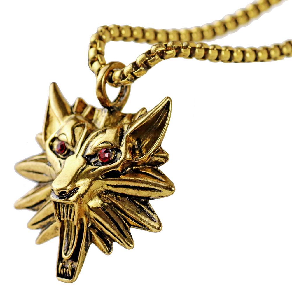 Men's Stainless Steel Red-Eyed Wolf Head Pendant