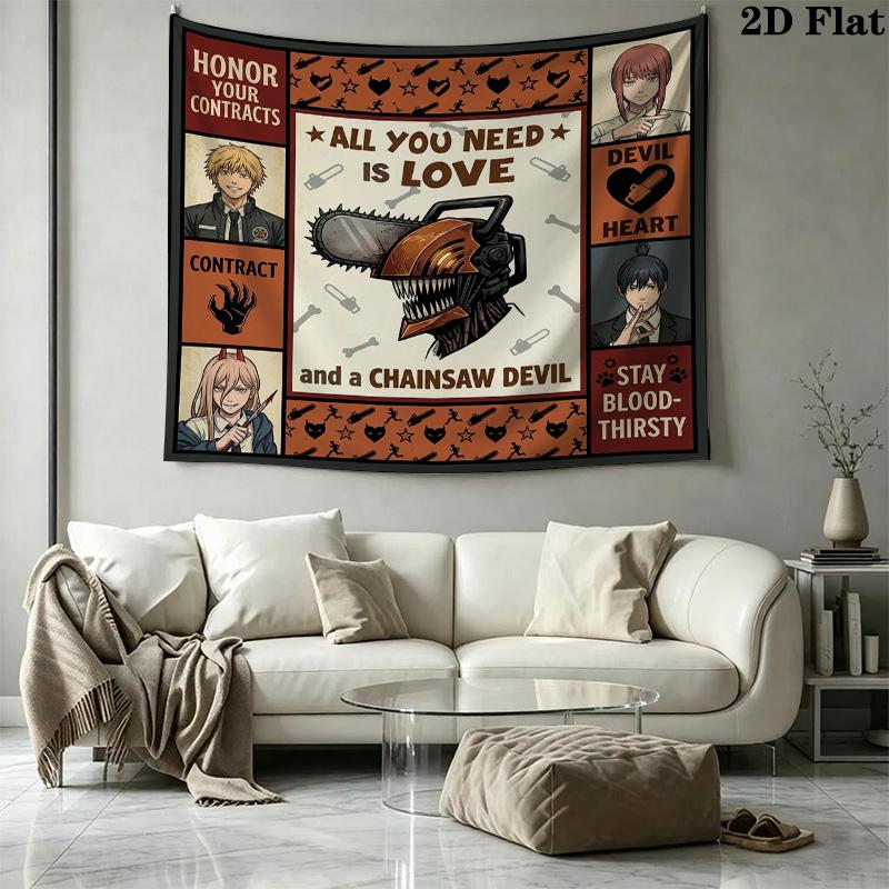 Chainsaw Man Wall Tapestry Aesthetic Wall Hanging Printed Fabric Blanket Decorative Tapestries For Bedroom Living Room Home Decor