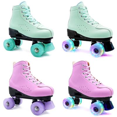 Adult Unisex Double Row Roller Skates, Breathable Purple Leather, Jelly Wheels, Four-Wheel Design