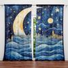 2 Stück Mondstil Bedruckter Vorhang für Heimdekoration - Stangentasche Fensterbehandlung für Schlafzimmer, Büro, Küche, Wohnzimmer und Arbeitszimmer