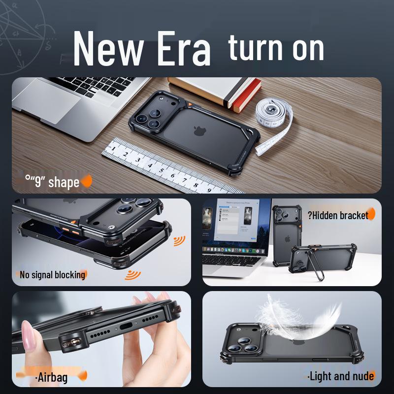 9 Shells Metal Phone Case for iPhone 17 Pro Max with Lens Stand and Air Cushion Drop Protection