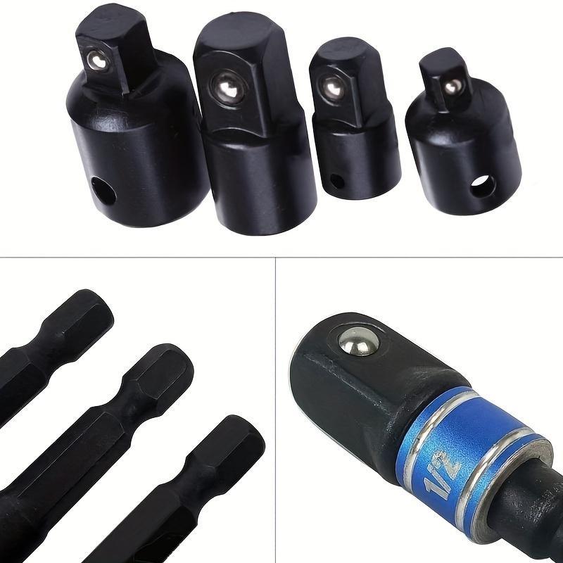 7pcs Impact Extension & Socket Adapter Set - 1/4", 3/8", 1/2" Hex Shank to Square Drive Converter Kit for DIY Home Improvement, Drill Bits