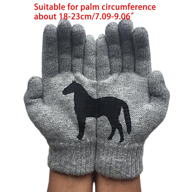 Women Full Finger Gloves Winter Cute Irregular Horse Stretchy Knitted Thermal Gloves Imitation Wool Short Hand Warmer