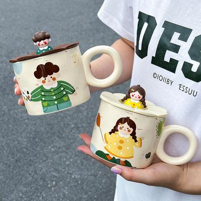 Coppia Genitore-Figlio Tazza Dipinta a Mano Tazza in Ceramica con Coperchio Tazza Creativa Souvenir per Ragazze Tazza Acqua per Coppie Tazza per la Casa
