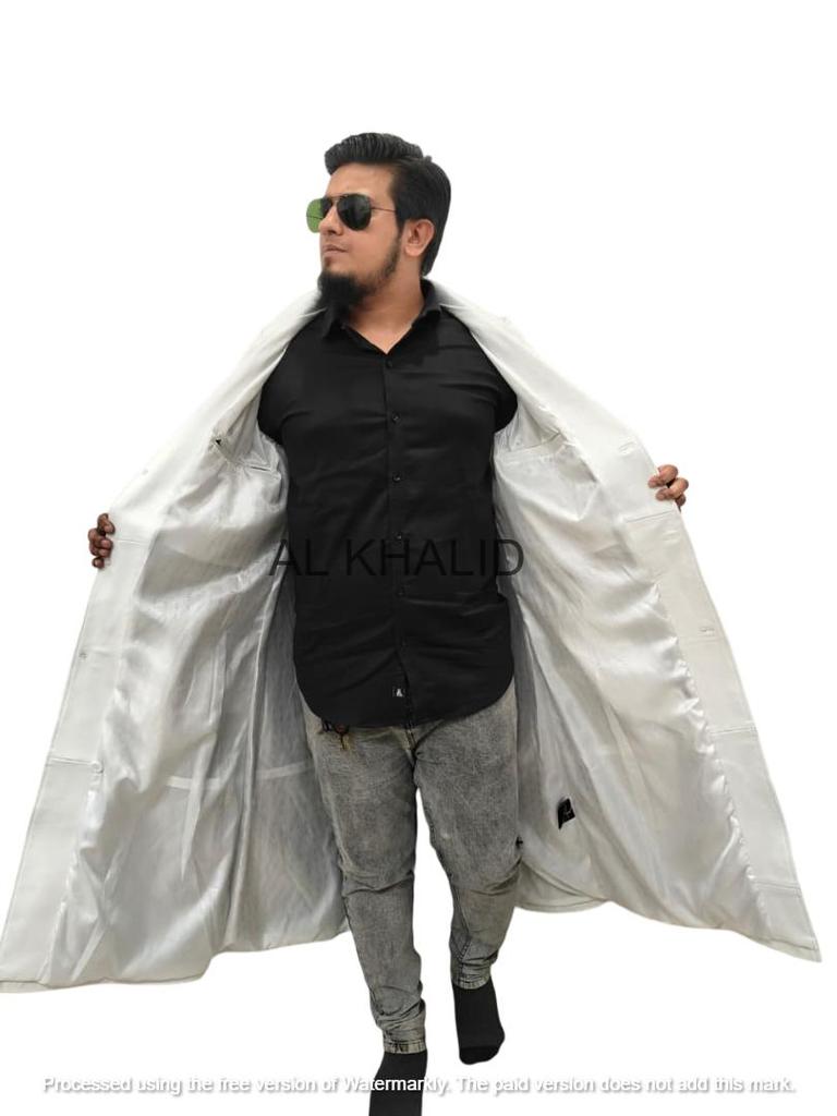 Ręcznie robiony Formalny Codzienny Roboczy Męski Płaszcz Trencz Stylowy Biały Prawdziwa Ręcznie Robiona Skóra