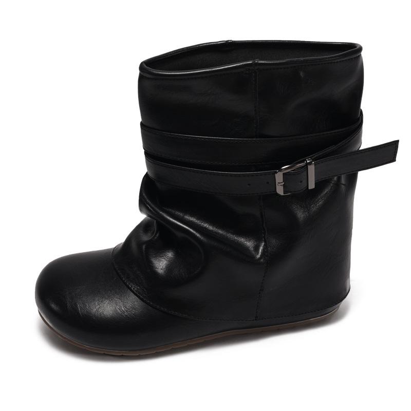 Niche strap design stacking boots handmade retro stacking boots lazy cool thin short boots big tube circumference Martin boots